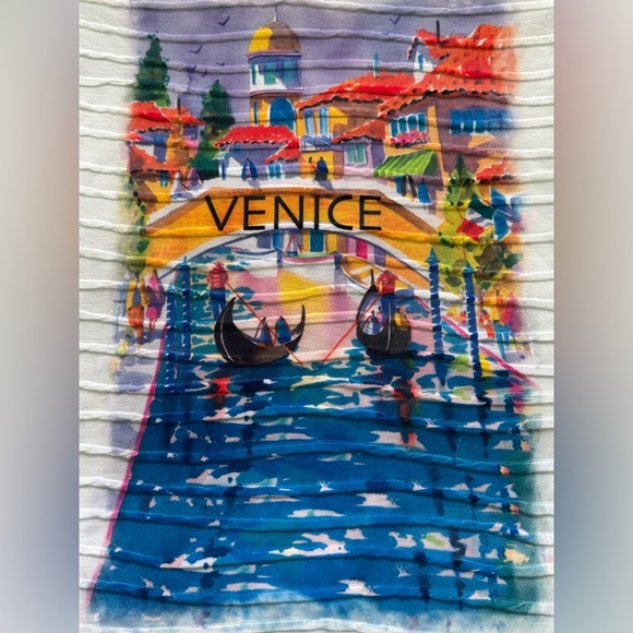 Ellen Negley Knit Short Sleeve Venice Italy Art & Soul Canal Blouse Size Medium - Picture 6 of 12